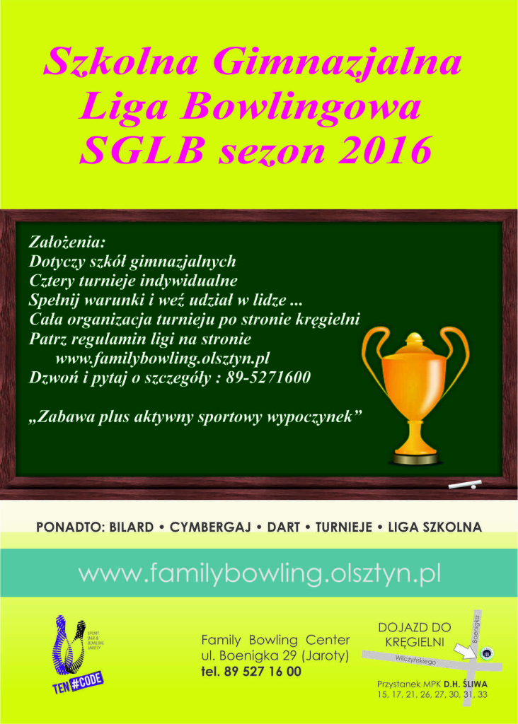 Plakat Szkolna Gimnazjalna Liga Bowlingowa 2016
