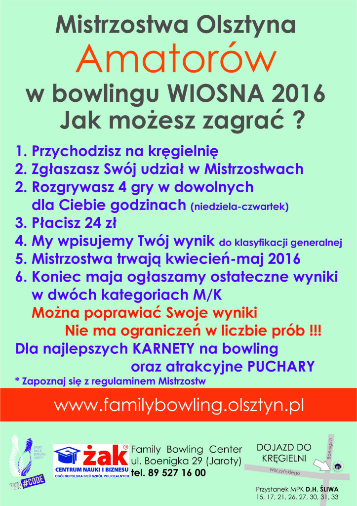 Mistrzostwa Amatorów Olsztyna 2016 w bowlingu żak